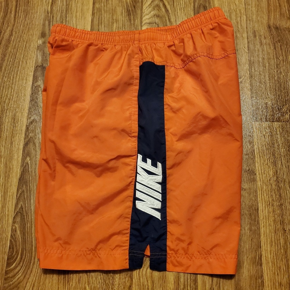 Vintage 90s Nike Shorts Men Medium Orange Lined Swimming Gray Tag